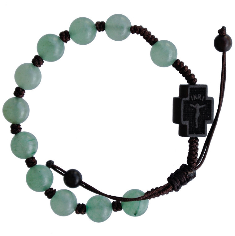 Adjustable Rosary Bracelet with 8mm Green Jade and Jujube Wood, RSC32