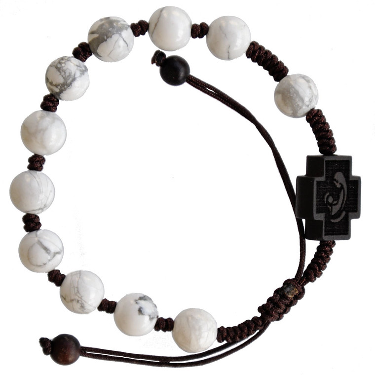Adjustable Rosary Bracelet with 8mm Howlite and Jujube Wood, RSC45