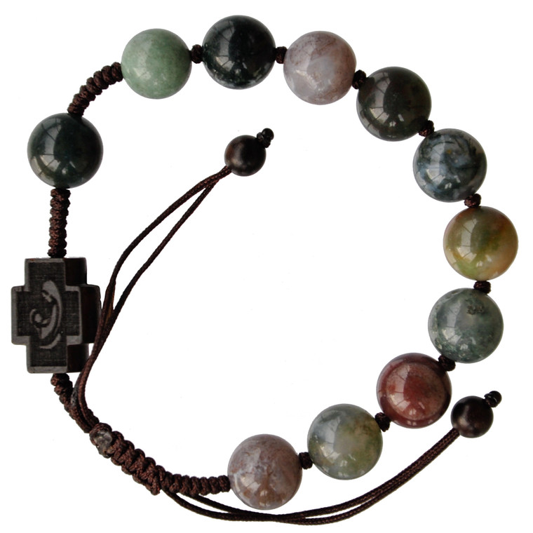 Adjustable Rosary Bracelet with 10mm Multicolor Onyx and Jujube Wood, RSC8