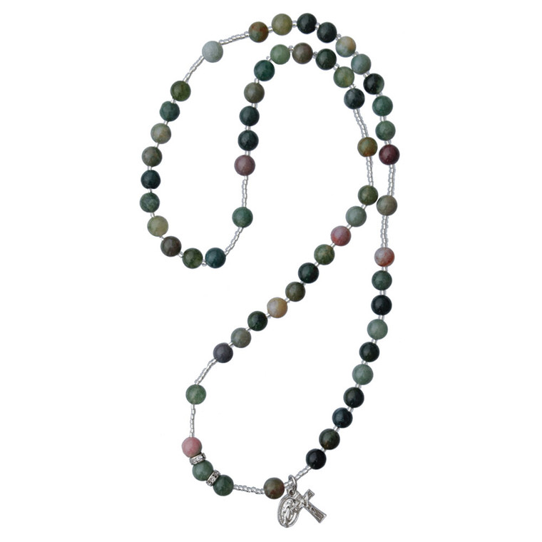 6mm Multicolor Onyx Rosary Necklace with Crucifix and Miraculous Medal, SN28