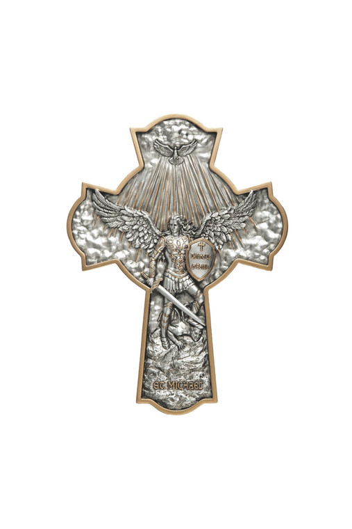 St. Michael Crucifixion Plaque in Pewter Style 10" SR-78568-PE