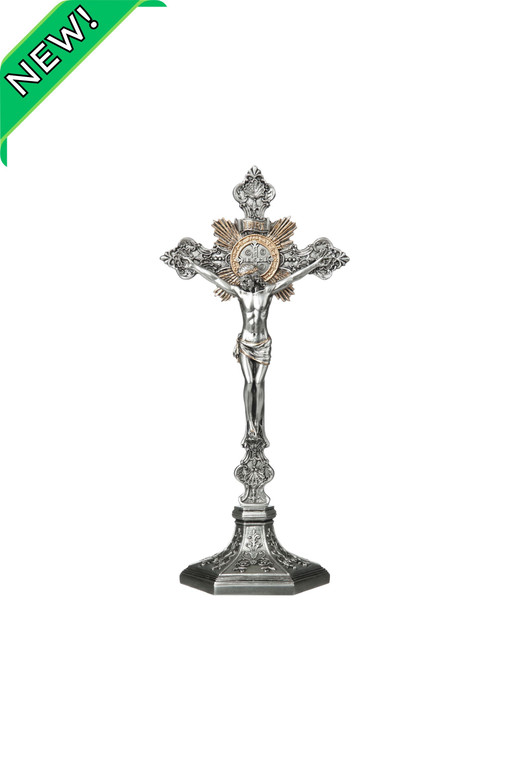 Standing St. Benedict Crucifix Pewter Style 9.5" SR-77600-PE