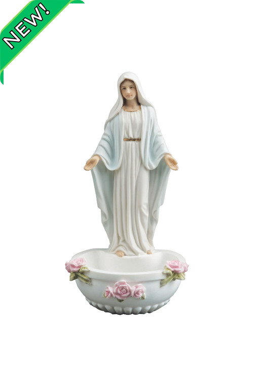 Standing/Hanging Lady of Grace Font in White/Hand Painted Features 7.5" SR-75377-WG