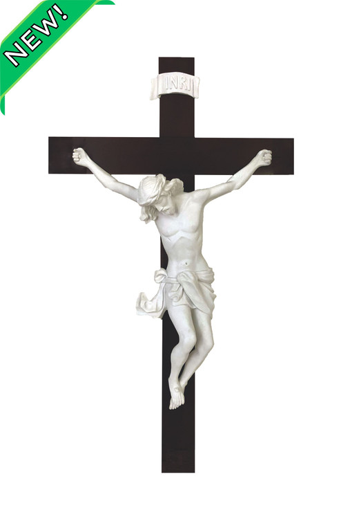 Crucifix in White Resin on a Wood Cross 21" MA-662-W