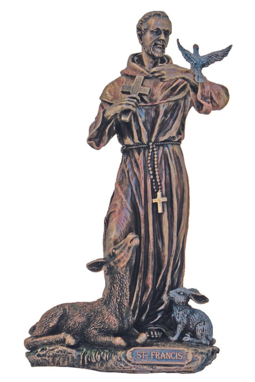 St. Francis with Animals Statue in Cold Cast Bronze 8.5" SR-76058
