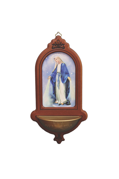 Lady of Grace Wood Holy Water Font 5.5x10" AL-29-LOG