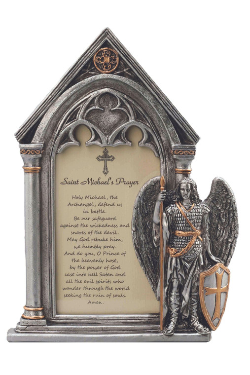 St. Michael Prayer Frame Stands/Hangs in Pewter Style Finish 7.5x5.5" SR-77080-PE