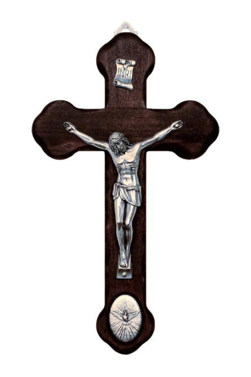 Wood Crucifix with Metal Corpus & Holy Spirit Medallion 8.75" MC-HS