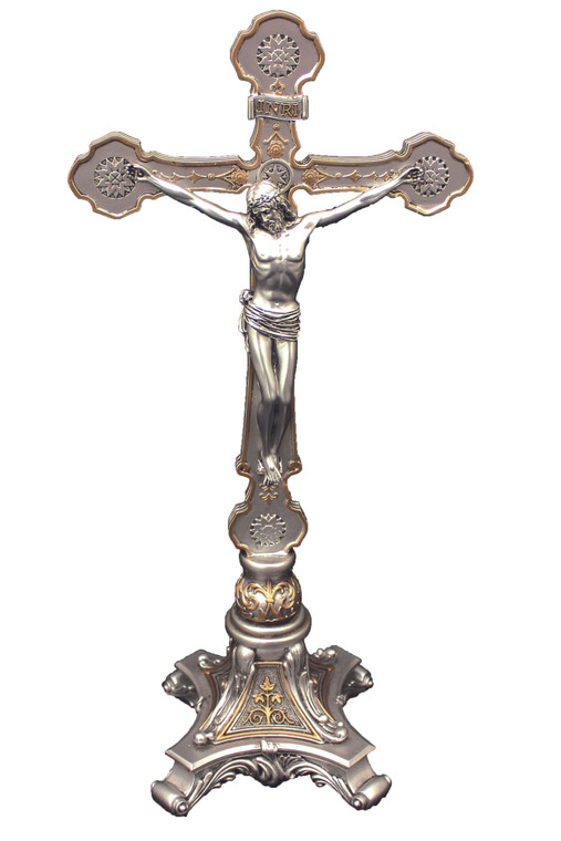 Ornate Standing Crucifix in Pewter Style 13" SR-76443-PE