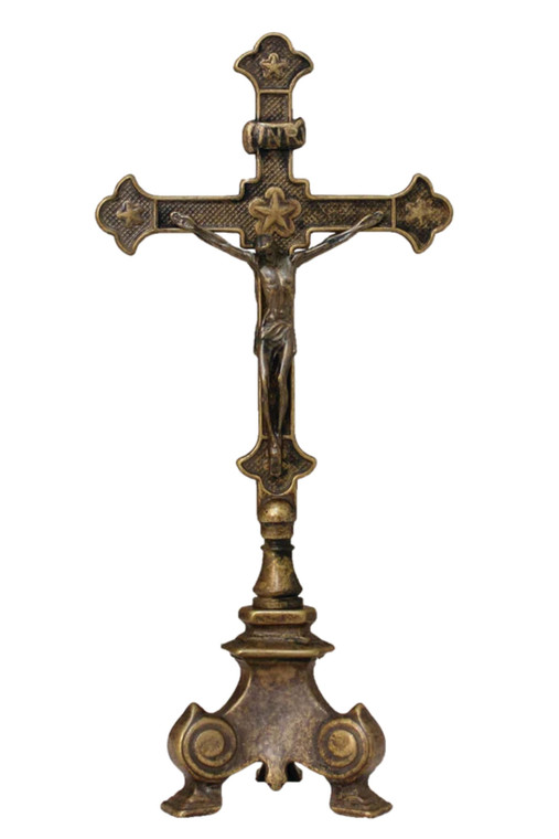 Double Sided Standing Crucifix in Antique Brass 13" 306-ADS