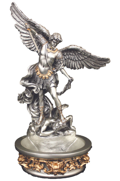 Standing/Hanging St. Michael Font in Pewter Style 8" SR-76788-PE