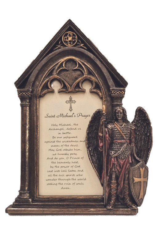 St. Michael Prayer Frame Stands/Hangs in Cold Cast Bronze 5x7" SR-77080