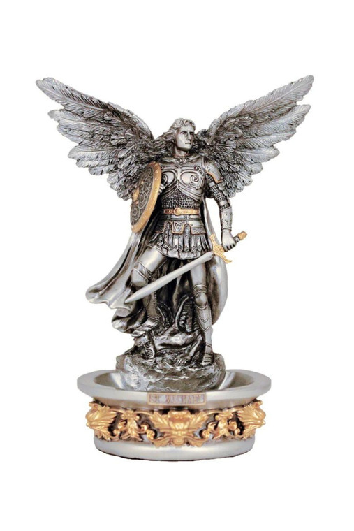 Standing/Hanging St. Michael Font in Pewter Style 7.25" SR-77799-PE