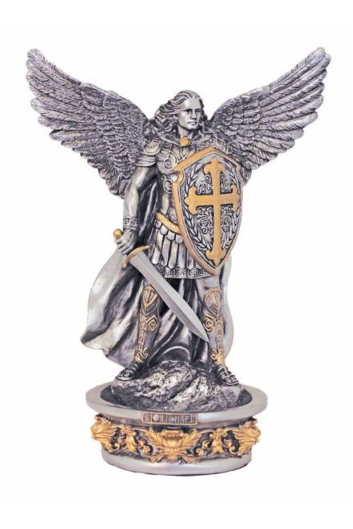 Standing/Hanging St. Michael Font in Pewter Style 8.5" SR-78023-PE