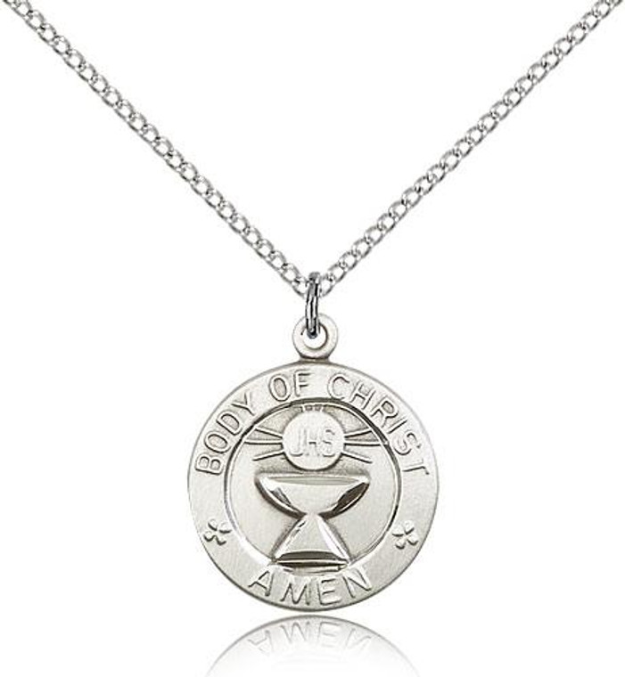 Sterling Silver St. Christopher Pendant, Lite Curb Chain, 3/4" x 5/8"