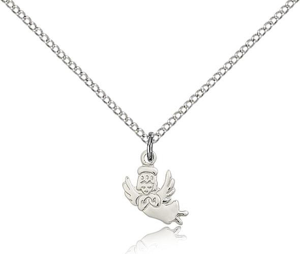 Sterling Silver Angel Pendant, Lite Curb Chain, 3/8" x 3/8"