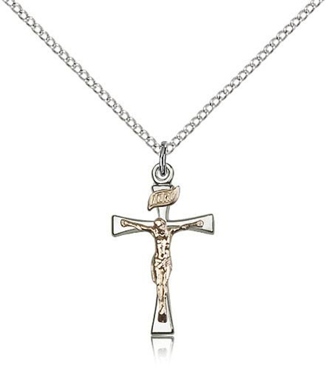 Two-Tone GF/SS Maltese Crucifix Pendant, Lite Curb Chain, 7/8" x 1/2"