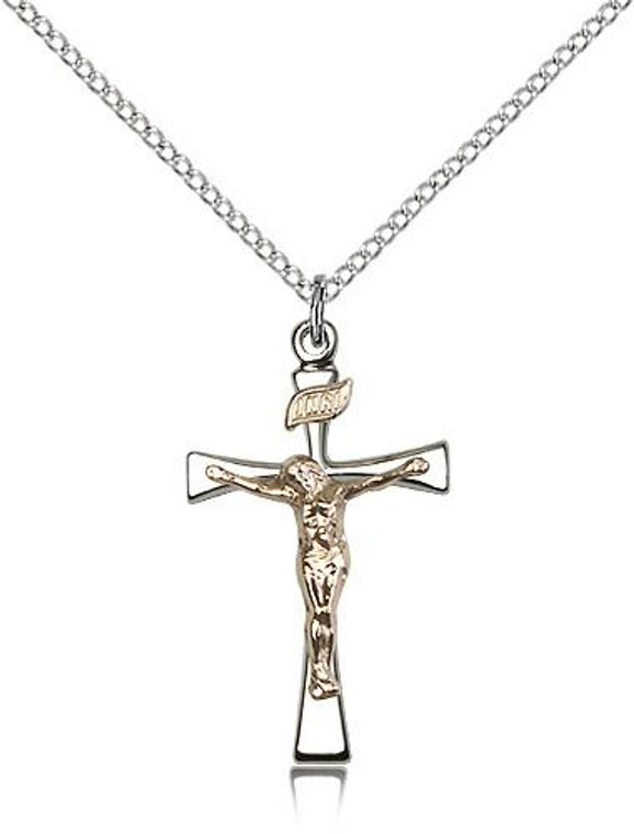 Two-Tone GF/SS Maltese Crucifix Pendant, Lite Curb Chain, 1 1/8" x 5/8"