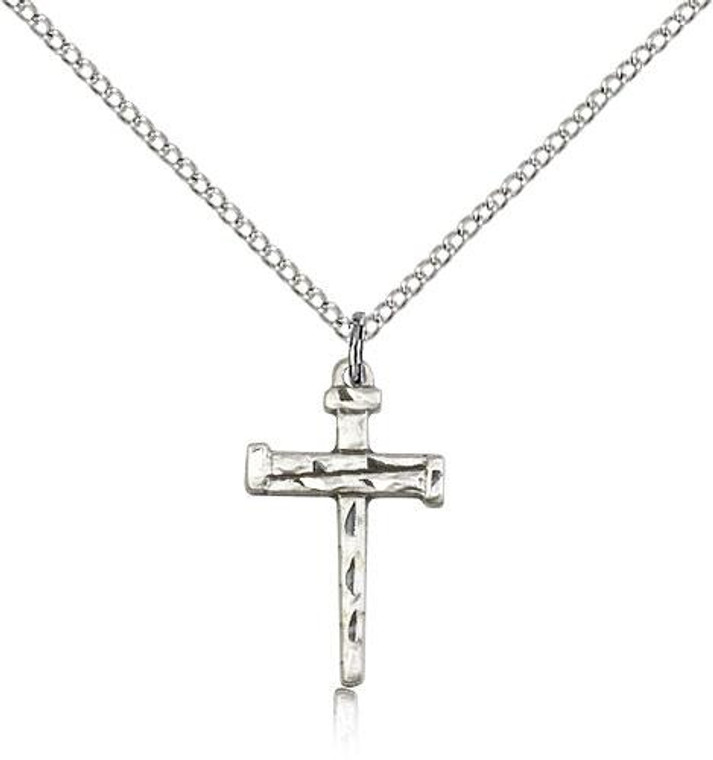 Sterling Silver Nail Cross Pendant, Lite Curb Chain, 3/4" x 1/2"