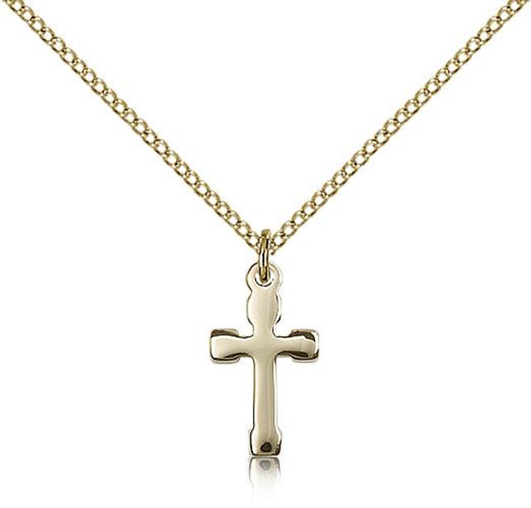Gold Filled Cross Pendant, Gold Filled Lite Curb Chain, 5/8" x 3/8"