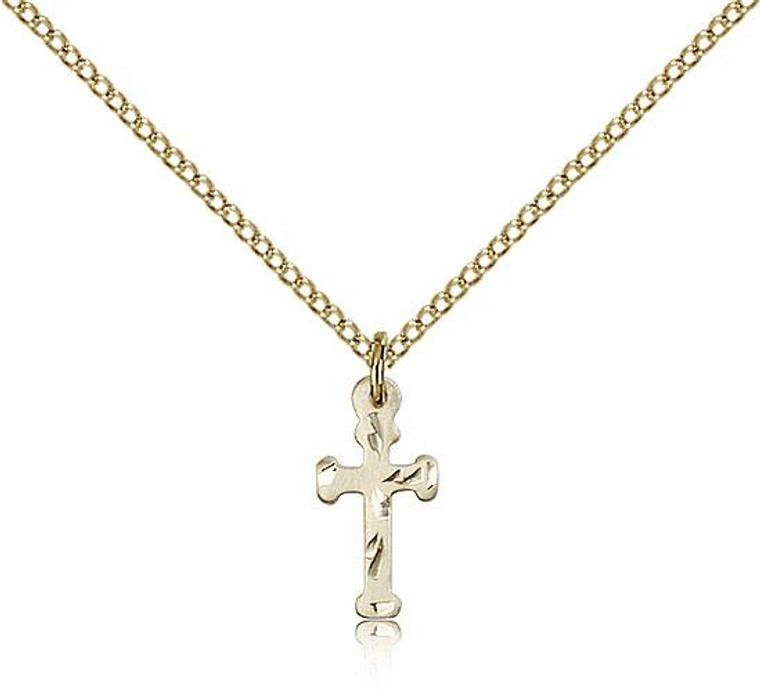 Gold Filled Cross Pendant, Gold Filled Lite Curb Chain, 1/2" x 1/4"