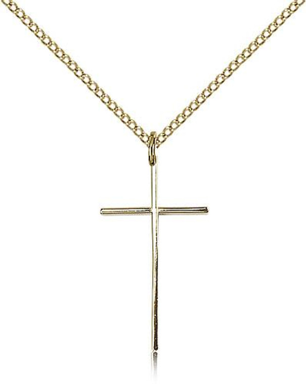 Gold Filled Cross Pendant, Gold Filled Lite Curb Chain, 1" x 1/2"