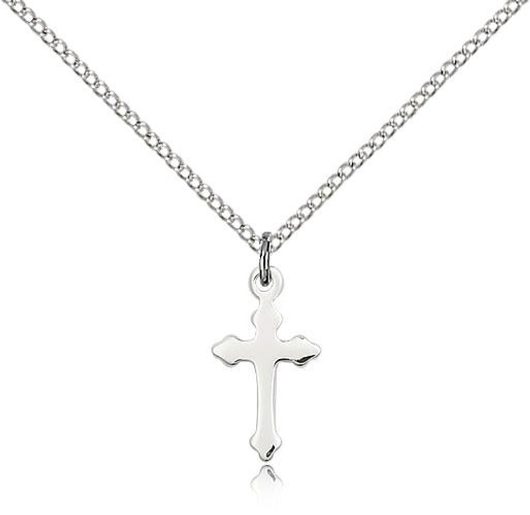 Sterling Silver Cross Pendant, Lite Curb Chain, 5/8" x 3/8"