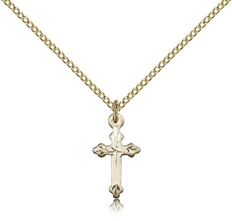 Gold Filled Cross Pendant, Gold Filled Lite Curb Chain, 5/8" x 3/8"