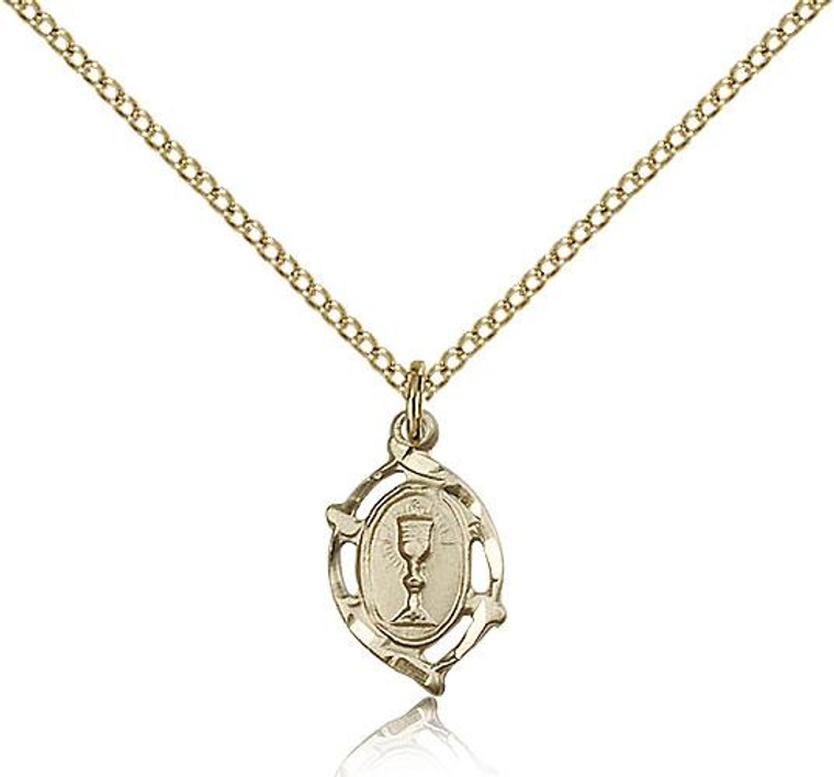 Gold Filled Communion Pendant, Gold Filled Lite Curb Chain, 5/8" x 3/8"