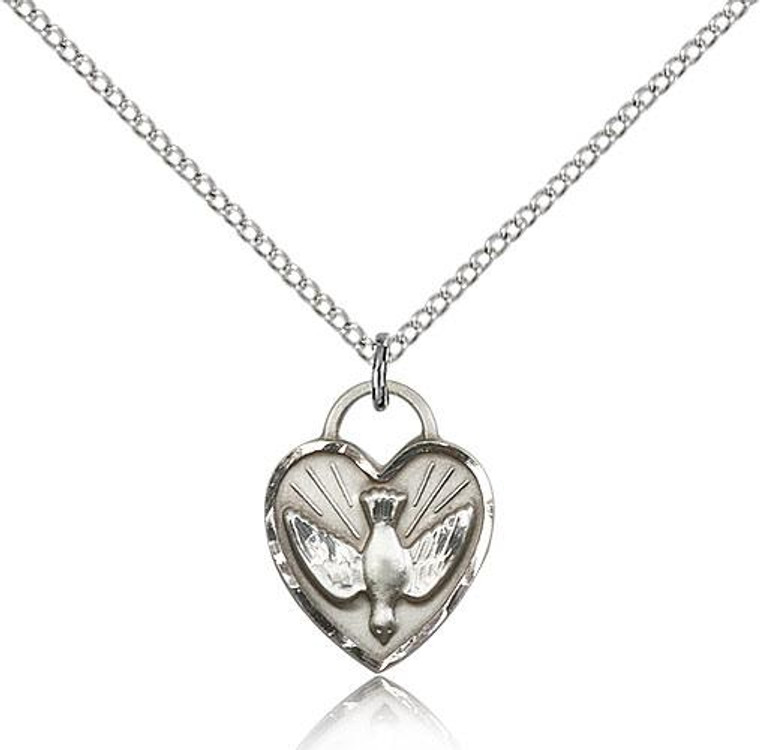 Sterling Silver Confirmation Heart Pendant, Lite Curb Chain, 5/8" x 1/2"