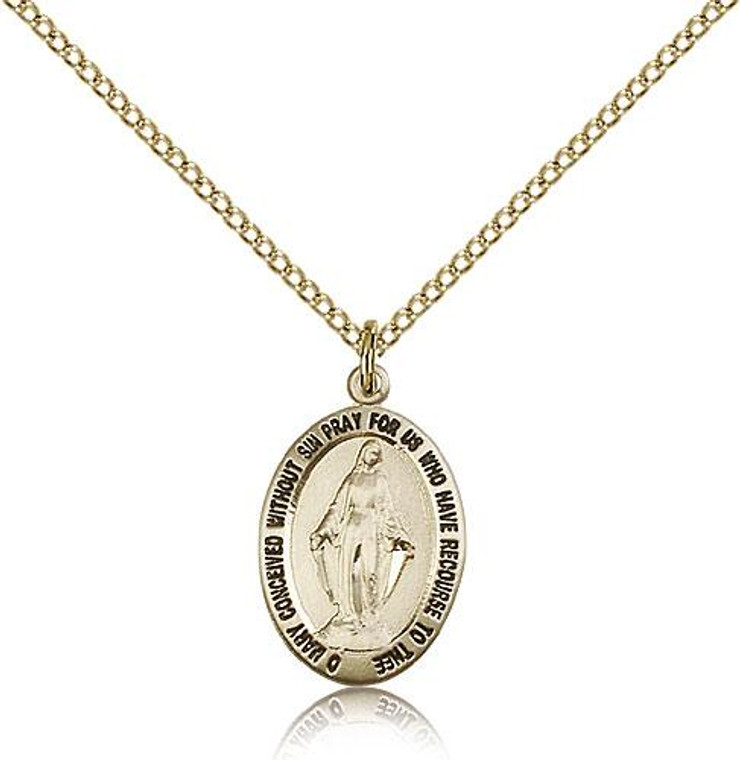 Gold Filled Miraculous Pendant, GF Lite Curb Chain, 3/4" x 1/2"