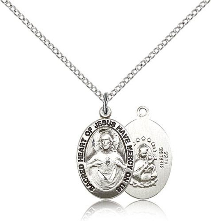 Sterling Silver Oval  Scapular Medal, 3/4" x 3/8"