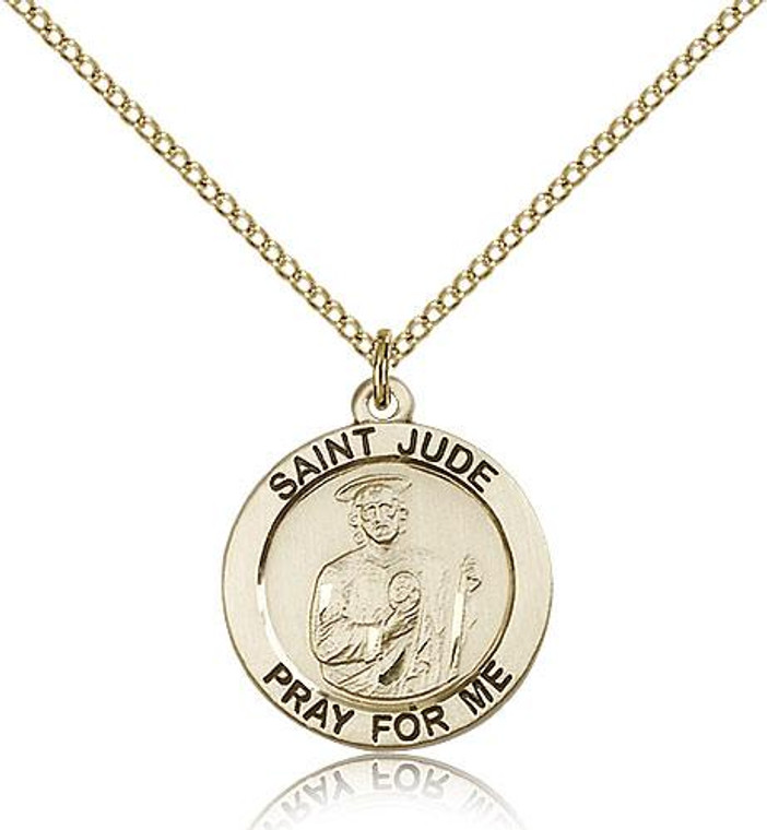 Gold Filled St. Jude Pendant, GF Lite Curb Chain, 3/4" x 3/4"