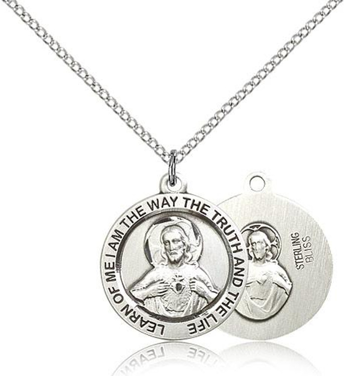 Sterling Silver Round Scapular Medal, 3/4" x 3/4"
