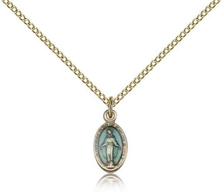 Gold Filled Miraculous Pendant, Gold Filled Lite Curb Chain, 1/2" x 1/4"