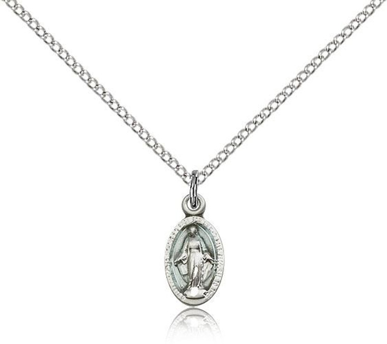 Sterling Silver Miraculous Pendant, stainless steel  Lite Curb Chain, 1/2" x 1/4"