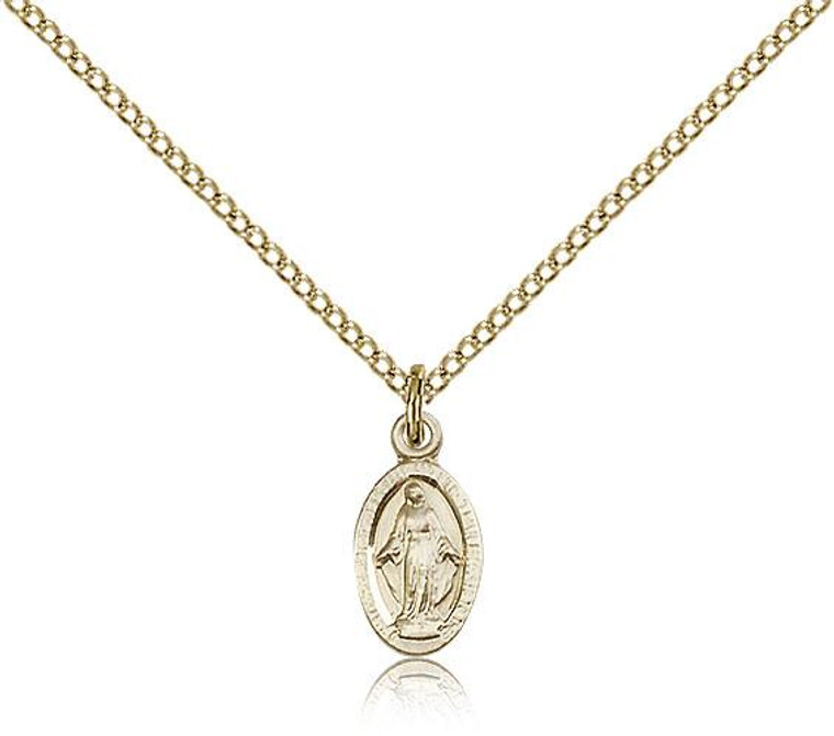 Gold Filled Miraculous Pendant, Gold Filled Lite Curb Chain, 1/2" x 1/4"