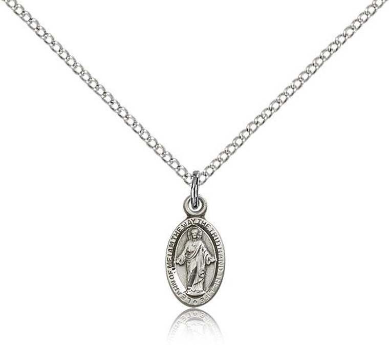 Sterling Silver Scapular Pendant, Lite Curb Chain, 1/2" x 1/4"