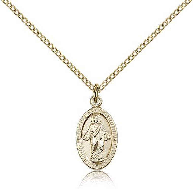 Gold Filled Scapular Pendant, Gold Filled Lite Curb Chain, 5/8" x 3/8"