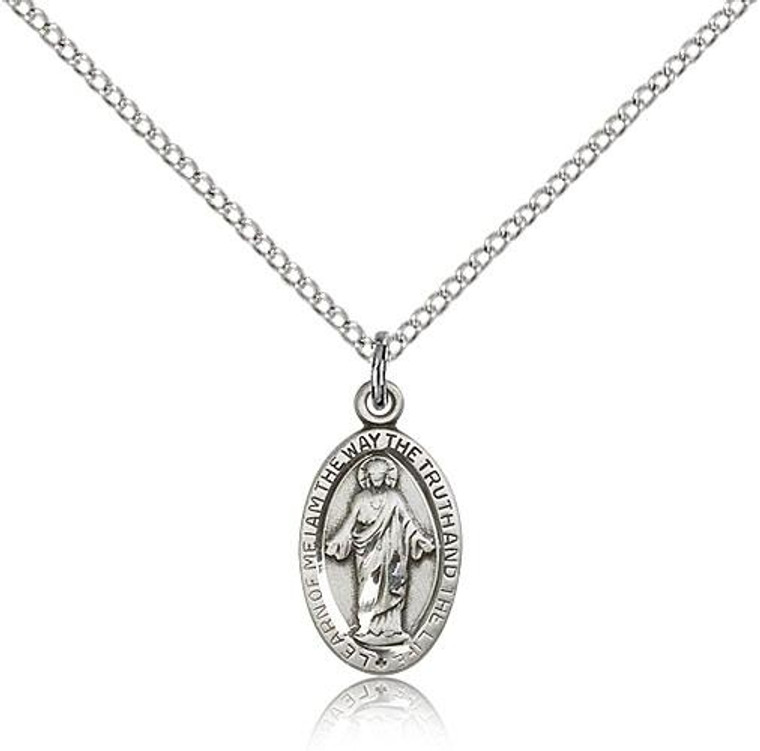 Sterling Silver Scapular Pendant, Lite Curb Chain, 5/8" x 3/8"