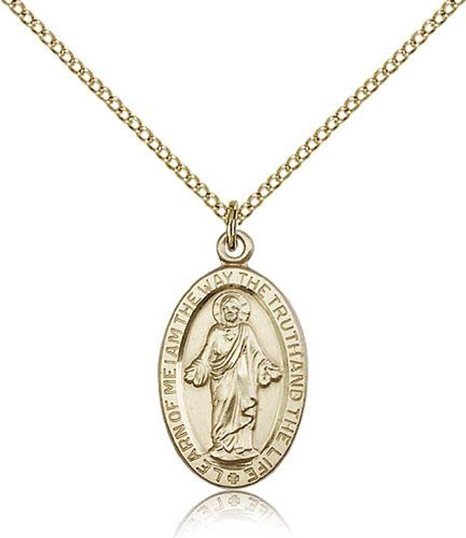 Gold Filled Scapular Pendant, Gold Filled Lite Curb Chain, 7/8" x 1/2"