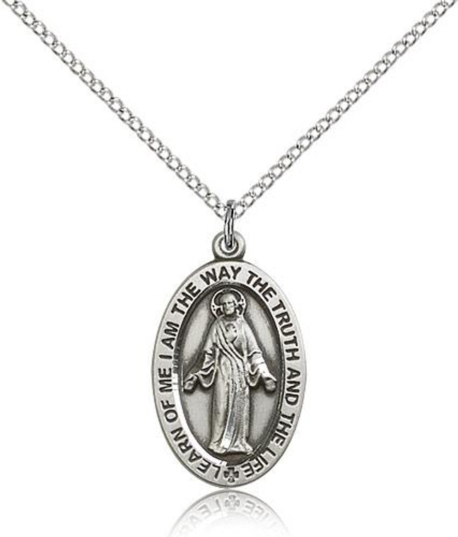 Sterling Silver Scapular Pendant, stainless steel  Lite Curb Chain, 7/8" x 1/2"