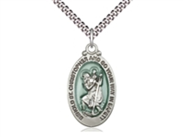 St. Christopher Sterling Silver Medal with Teal Enamel inlay