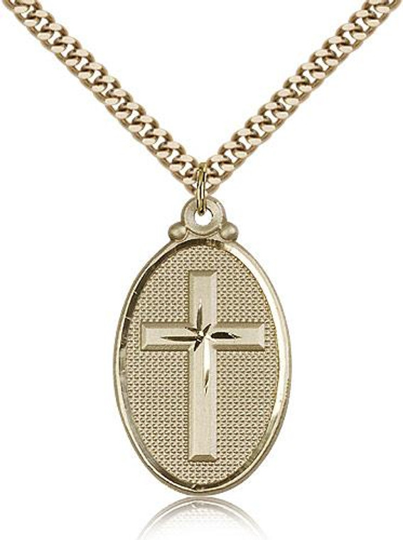 Gold Filled Cross Pendant, Stainless Gold Heavy Curb Chain, 1 1/4" x 5/8"