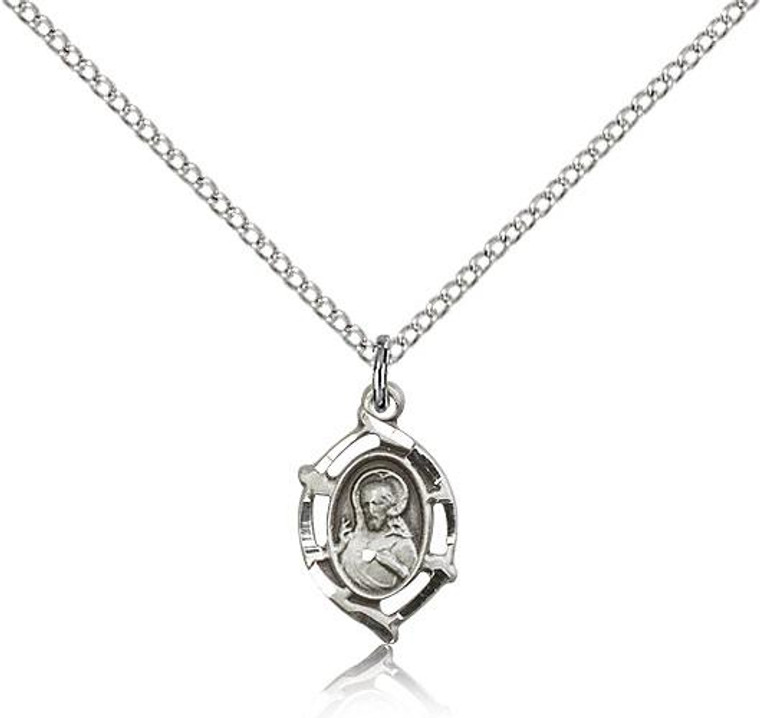 Sterling Silver Scapular Pendant, stainless steel  Lite Curb Chain, 5/8" x 3/8"