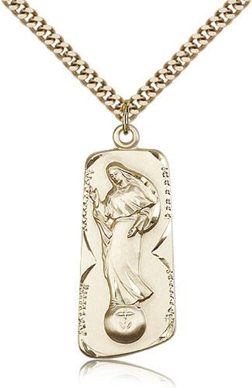 Gold Filled Our Lady of Mental Peace Pendant, Stainless Gold Heavy Curb Chain, 1 3/8" x 1/2"