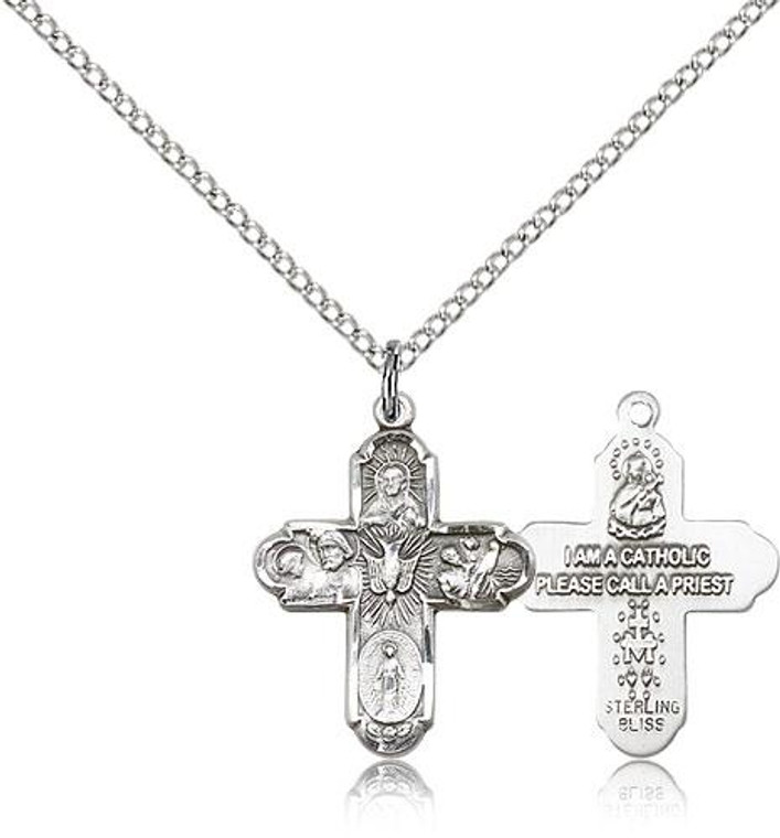 Sterling Silver 5-Way Pendant, Lite Curb Chain, 3/4" x 5/8"