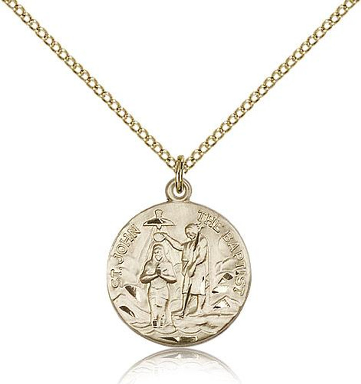 Gold Filled St. John the Baptist Pendant, Gold Filled Lite Curb Chain, 3/4" x 5/8"