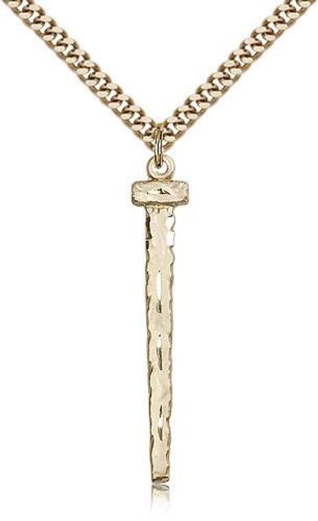 Gold Filled Nail Pendant, Stainless Gold Heavy Curb Chain, 1 1/2" x 1/4"