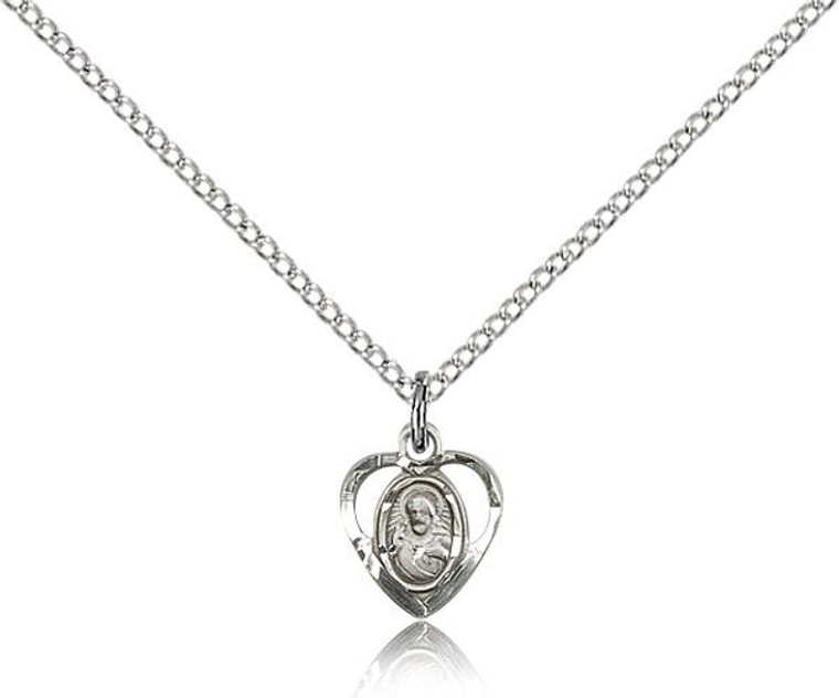 Sterling Silver Scapular Pendant, Lite Curb Chain, 3/8" x 3/8"